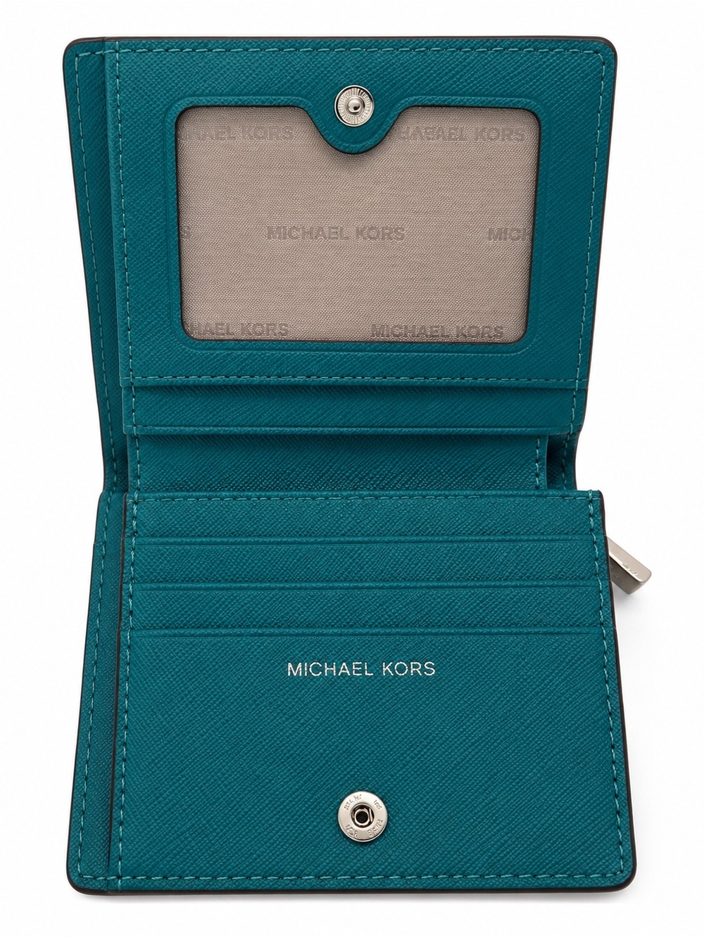 Michael Kors Teal Pebbled Leather Card Case with Gold Logo NWOT - Picture 2 of 4